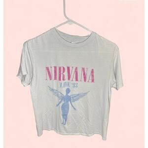 Nirvana In Utero Womens T Shirt White Blue Pink Live 1993 Grunge Casual Size S